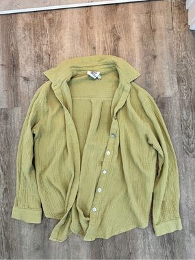 Princess Polly Lightweight Button-Up Shirt - Olive Green XS